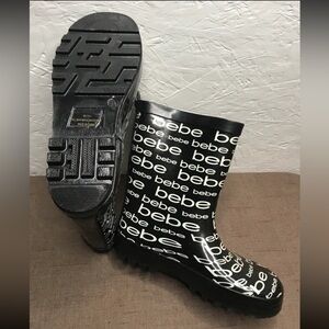 *No Inserts Bebe Girls Puddle Proof Rain Boots Black White Size M 13/1